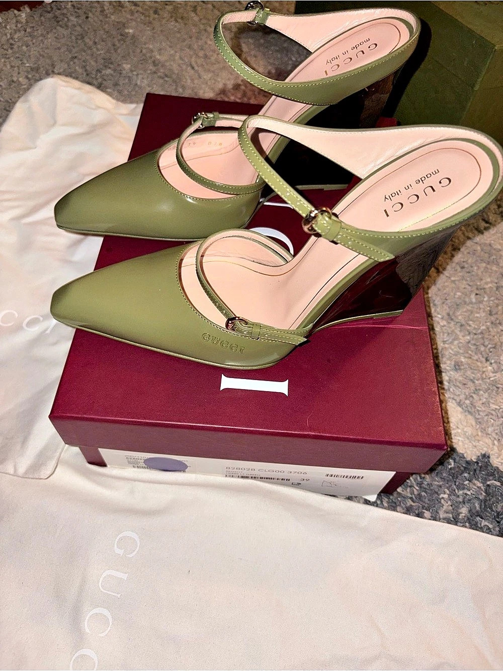 Gucci Christy 110 Wedge Mules Green